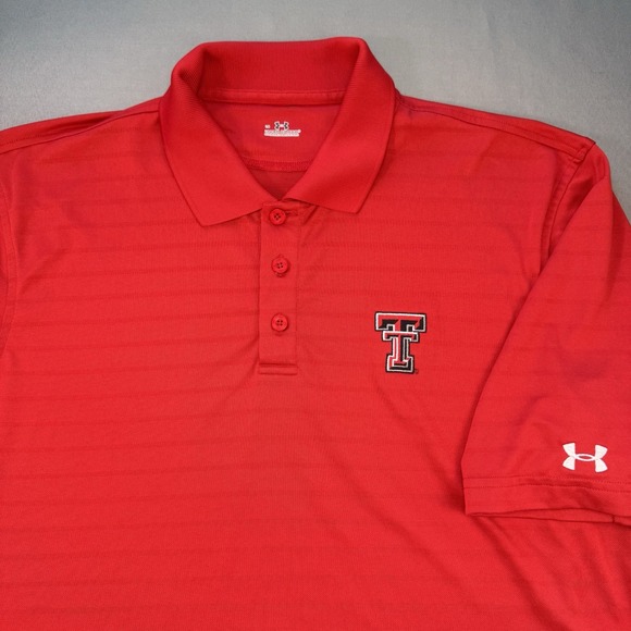 Under Armour Shirt Men's Red Loose Fit Classic Texas Tech Logo College Polo Sz L - Picture 1 of 9